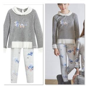 Lapin House Blue Rose Velvet Top & Leggings Set size 2